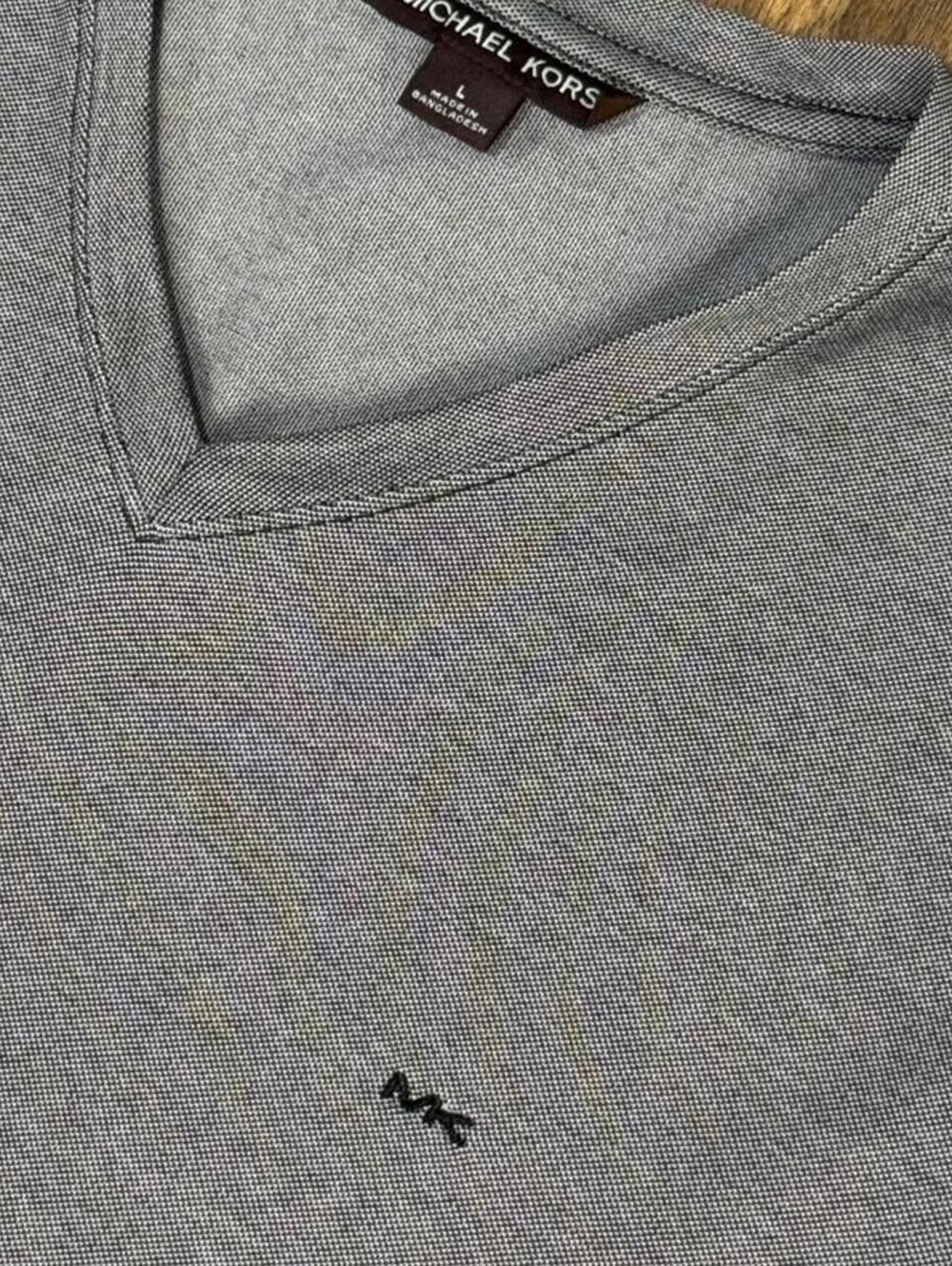 Michael Kors Men’s Gray Polo Shirt Embroidered MK Logo Textured Short Sleeve